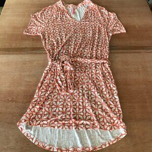 Cinnamon Girl Sheath Dress Women S Orange Geometric Tie Waist Hi Lo Hem Midi